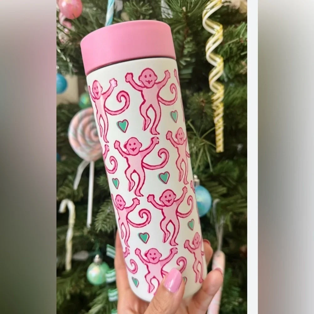 Staebucks × Roller Rabbit Pink Lovely Monkey Stainless Steel Tumbler16fl.oz New